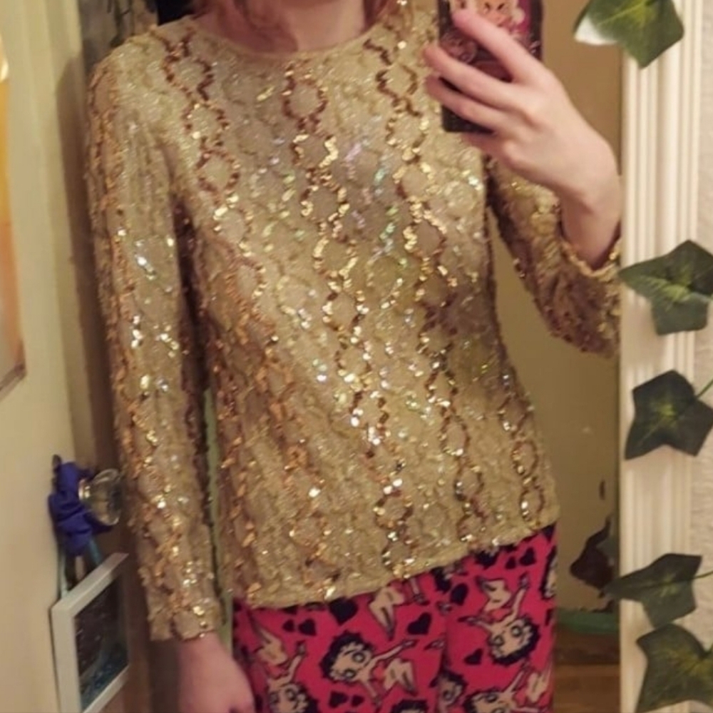 Gold vintage sequin long sleeve top